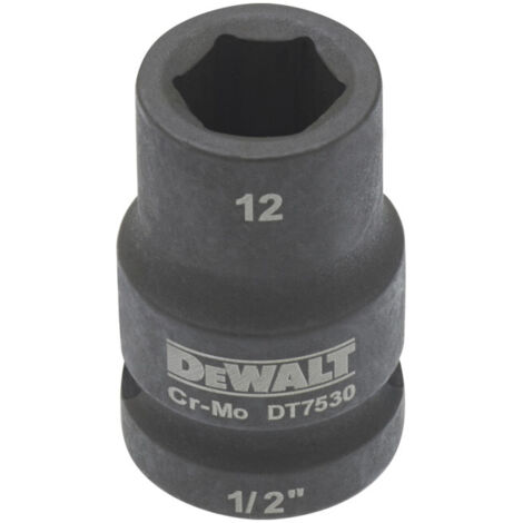 Clé à douille DEWALT courte 12mm 1/2 résistante aux chocs