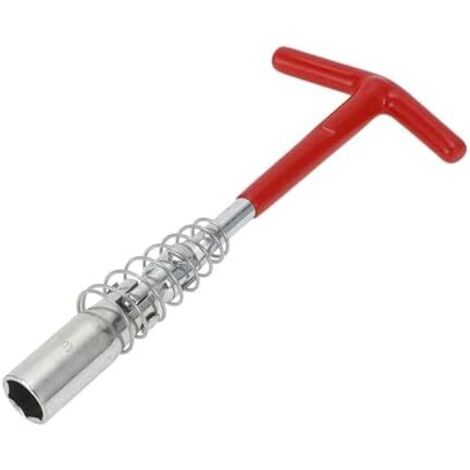 Clé À Douille en T pour Bougie D'Allumage Voiture, Moto, Tondeuse Gazon Acier Au Carbone De Qualité Excellente 225X89Mm 1 Pièce Rouge, Ton Argent Hexagone 16Mm -