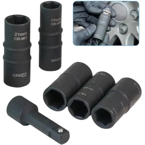 Clé à douille pour démontage de cache-écrous roue Ford et Land – 18,5 mm 19,5 mm, manchon en métal résistant aux chocs écrous pneus endommagés, noir (manchon 17,5 22,5 mm) Manchon -