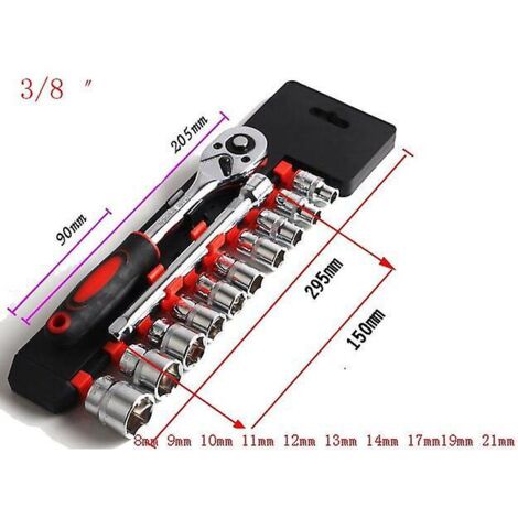 Clé à douille universelle 3/8" en acier Cr-V avec cliquet dynamométrique pour véhicules