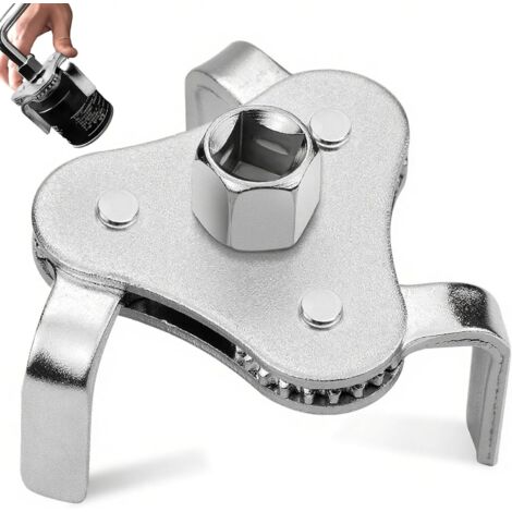 Clé à filtre à huile universelle à 3 bras réglable avec adaptateur d'entraînement pour filtre à huile Outil de retrait de filtre à huile pour voitures, motos, voitures de 64 à 116 mm de