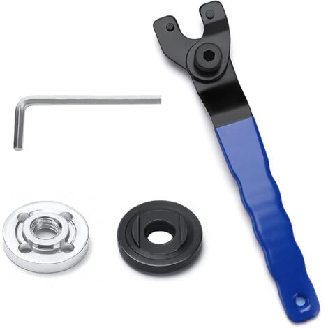 Clé à Molette pour Meuleuse D'angle, avec Clé Allen et 2 Brides, 10-52mm Clé à Broche Réglable, Clé à Meuleuse avec Manche en Plastique Antidérapant (Bleu Noir)