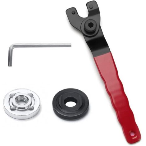 Clé à Molette pour Meuleuse D'angle, avec Clé Allen et 2 Brides, 10-52mm Clé à Broche Réglable, Clé à Meuleuse avec Manche en Plastique Antidérapant (Rouge Noir)