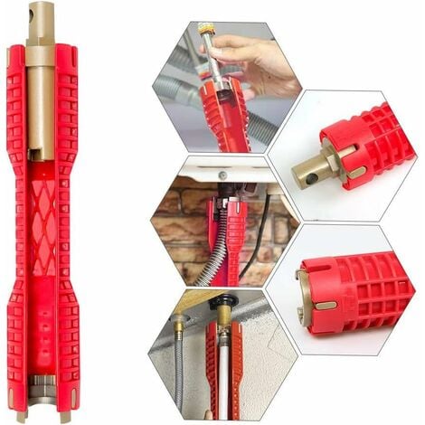 SOEKAVIA Clé à Pipe Multi-usages, Changez L'outil De Robinet Outil de réparation pour Robinet et évier Plombier Clé à Douille Outils de plomberie Clé à Tuyau pour Cuisine (rouge)