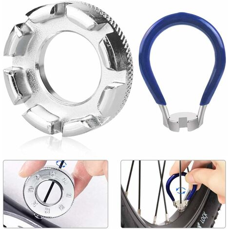 Clé à rayons de vélo Clé à outils 6 en 1 Clé à rayons de roue de vélo Outil à rayons 10-15 pour vélo, véhicule électrique (argent + bleu)