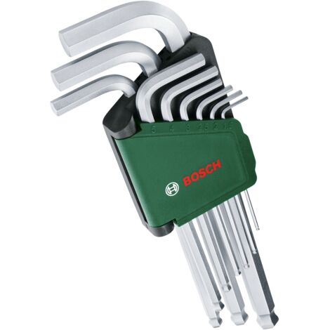 Clé Allen Bosch (tête sphérique, acier S2, 1,5-10 mm, clip anneau de rangement, 9 pièces, jeu)