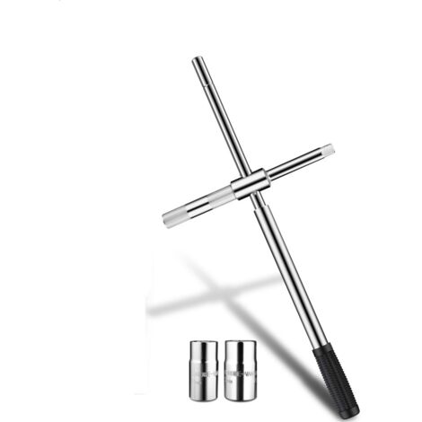 Clé Croix Roue - 4 Embouts Intégrés 17 mm 19 mm 21 mm 23 mm - Acier Chrome-Vanadium - Pour Changer Pneus Voiture - 1 Pièce