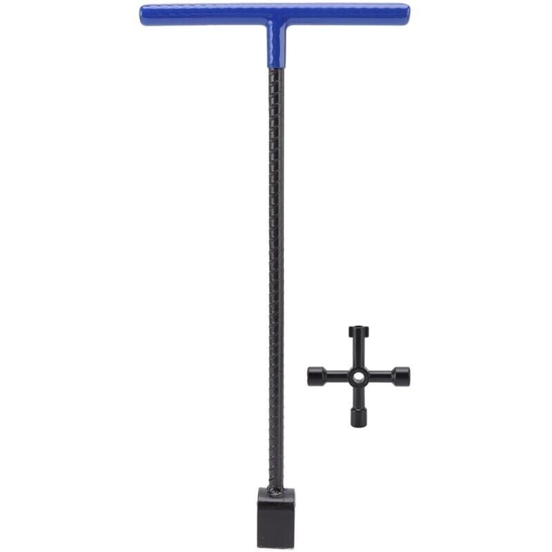 Clé de compteur d'eau en acier, clé multifonction à poignée en T, clé de bordure avec outil utilitaire à 4 voies pour vannes et robinets bleu