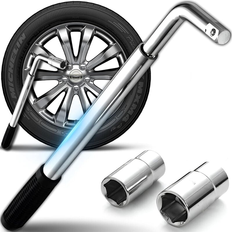 Sinbinta - Clé Démonte-Roue Télescopique,clé de roue extensible en acier pour voiture, fourgonnette, camion, caravane (17mm, 19mm, 21mm et 23mm)