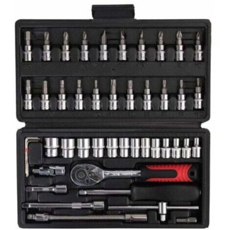 Clé dynamométrique 1/4", clé dynamométrique entièrement réglable avec tête à cliquet (5–25 Nm), coffret d'outils à main 46 pièces, petit jeu de clés volantes, coffret à cliquet