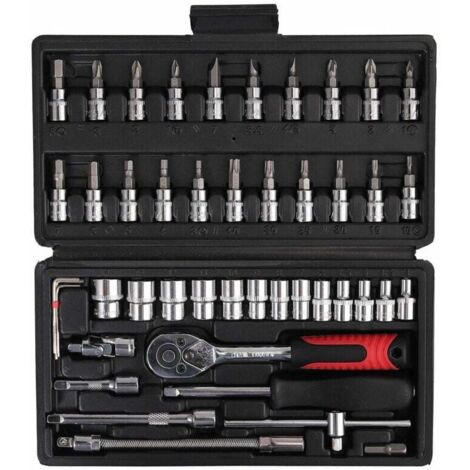 Clé dynamométrique 1/4' réglable 5-25Nm – Acier chrome vanadium – 46 pièces – Cliquet réversible pour précision