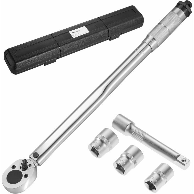 Trimec - Clé Dynamométrique 1/2', Plage de Réglage: 28-210 Nm, avec Extension, 3 Douilles (17, 19, 21 mm) et Coffret à Outils