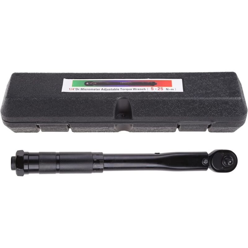 KZQ - Clé dynamométrique 6,35 mm 5-25 Nm en acier au carbone avec boîte de rangement Clé à cliquet précise bidirectionnelle réparation automatique