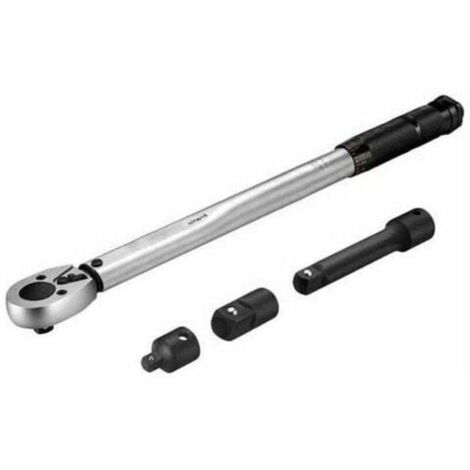 Clé Dynamométrique, Calibré 3/8 (19-110Nm) Longueur de 37.5cm avec Certification, Convertisseur de Couple, Adaptateur, Barre d'extension en Coffret HTW1B