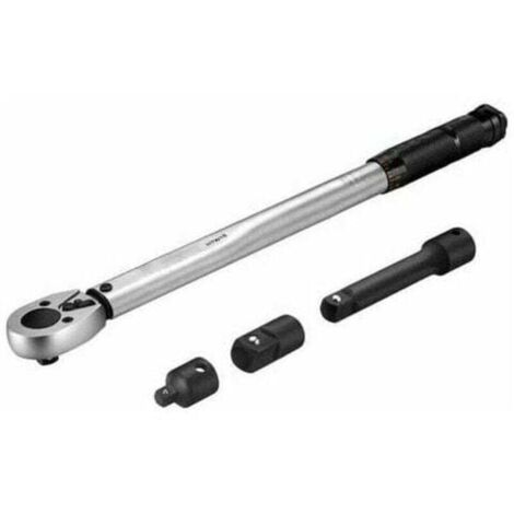 Clé Dynamométrique, Calibré 3/8 (19-110Nm) Longueur de 37.5cm avec Certification, Convertisseur de Couple, Adaptateur, Barre d'extension en Coffret HTW1B