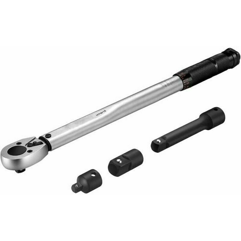 Clé Dynamométrique, Calibré 3/8 (19-110Nm) Longueur de 37.5cm avec Certification, Convertisseur de Couple, Adaptateur, Barre d'extension en Coffret