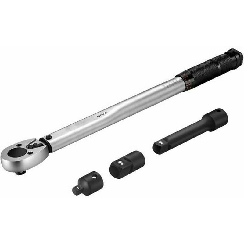 Clé Dynamométrique, Calibré 3/8 (19-110Nm) Longueur de 37.5cm avec Certification, Convertisseur de Couple, Adaptateur, Barre d'extension en Coffret