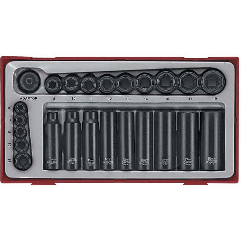 Jeu de douilles à choc court et long TTX1 tray 1/4 3/8 8- 19mm 24 pièces Teng Tools TT9024