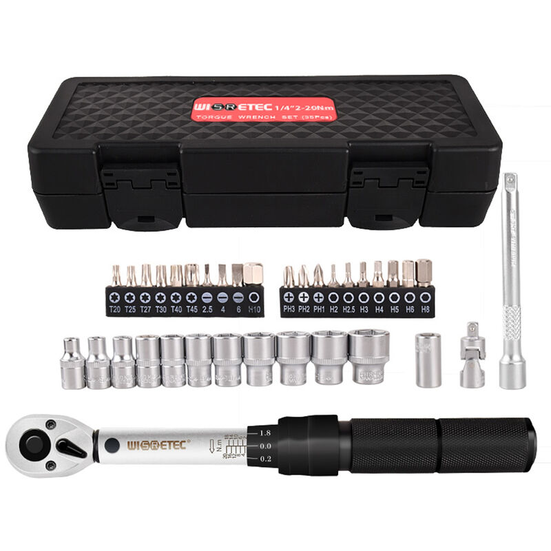 2-20Nm 1/4 Clé dynamométrique préréglée Combinaison d'embouts à douille 35 en 1 Ensembles ménagers Kit d'outils utilitaires polyvalents Boîte à