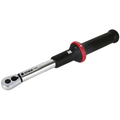 Clé dynamométrique STIER avec cliquet réversible 1/4 pouce, prise 5- 25 Nm, haute précision de déclenchement, fonction réversible, signal de déclenchement, entraînement carré, DIN 3122