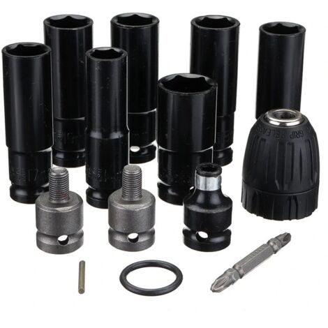 Clé électrique 12 en 1 Kit de tête à douille hexagonale Adaptateur de clé électrique 6 manchons