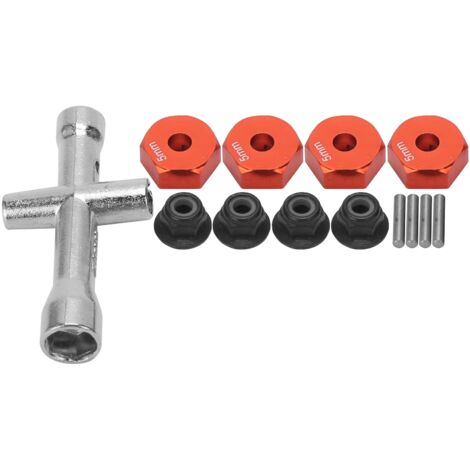 Clé en croix hexagonale M4 avec roue de 12mm et écrou antidérapage pour voiture RC 1/10 (Rouge)
