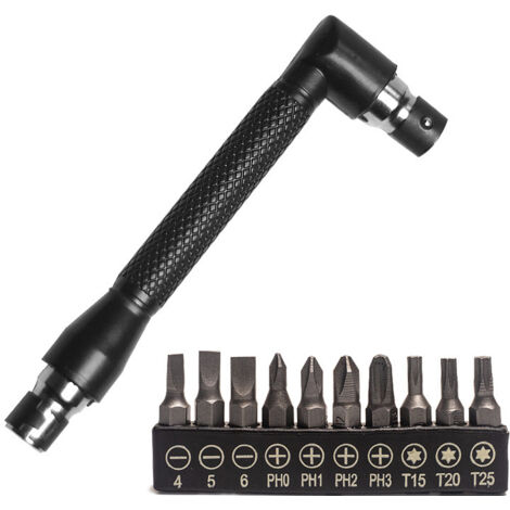 Clé hexagonale double de 6,35 mm (1/4 pouce) avec 10 embouts de tournevis à angles différents, ensemble d'outils manuels, idéal pour la maison et le garage - Noir
