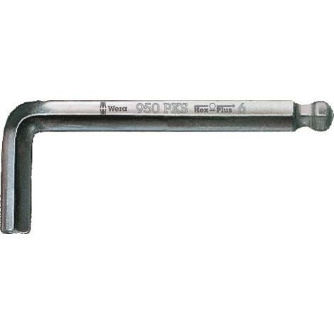 Cle male coudee WERA chrome 6 pans avec tete spherique, 8,0x112mm, court