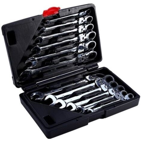 Clé Mixtes à Cliquet 8-19mm Métrique - 12PCS Molette Réversible Mixtes Outil