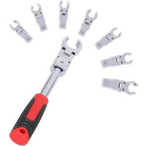 Cle Plate a Cliquet Articulée, 8 Pcs 9-19mm Cliquet Tete Flexible Ouverte, 180 Degrés Rotative, Jeu de Clés en Acier au Chrome Vanadium, pour Fixation et Démontage