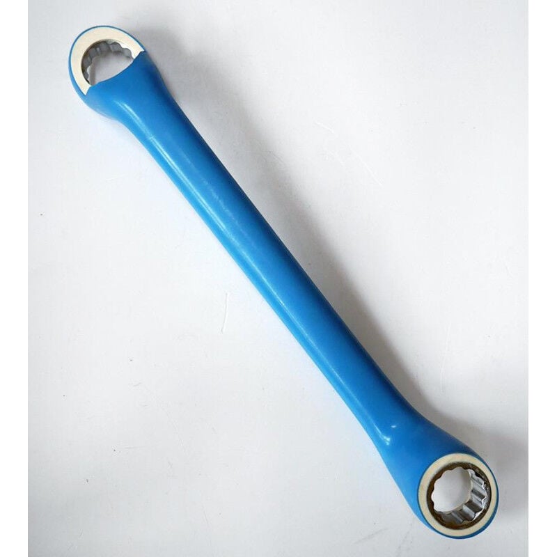 Clé polygonale contre coudée 12 Pans 24mm-27mm isolé bleu atex i deux têtes acier au chrome vanadium Derancourt