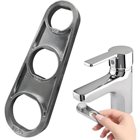 Clé pour aérateur de robinet - M16/M18/M20/M22/M24/M28 - Clé chromée pour aérateur de robinet - Outil multifonctionnel pour le réglage du débit d'eau