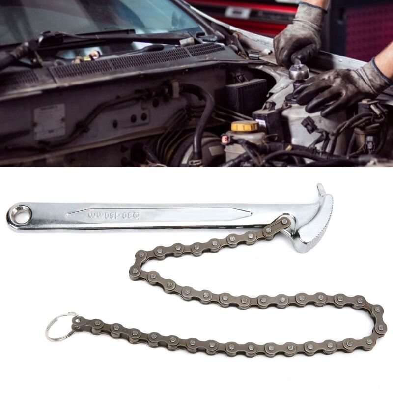 Ikodm - Clé pour filtre à huile, clé à chaîne de 9 pouces, clé pour filtre à huile réglable, adaptée à la réparation automobile, au démontage