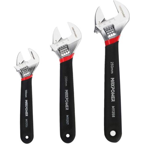 Clé réglable MAXPOWER, jeu de 3 clés réglables, clé à fourche simple avec poignée souple (6 pouces/150 mm, 8 pouces/200 mm et 10 pouces/250 mm)