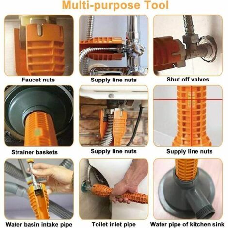 Clé Robinet En Alliage D'Aluminium Cle Serrage Robinet Cle A Lavabo Clé Mitigeur Multifonctionnel Anti-Dérapant Facile à Utiliser Pour Maison Cuisine Salle De Bain Mitigeur Evier - Orange