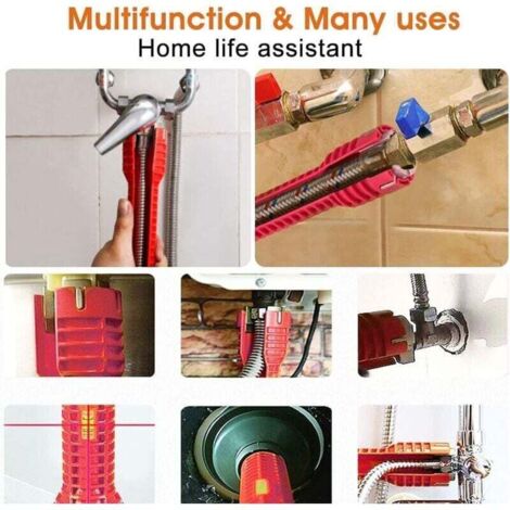 Clé Robinet Multifonctionnel Cle a Tube Mitigeur Double Tête avec Douille Cle Demontage Robinet Antidérapant Facile à Utiliser