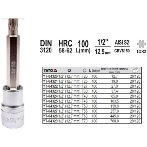 Clé Torx 1/2" T55 L100MM YT-04327 Yato