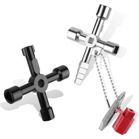 Clé Triangle Multifonction 4 Voies - 2 Pièces pour Poubelle, Armoire Electrique, Boîtier Compteur, Coffret de Compteurs d'eau et Armoire
