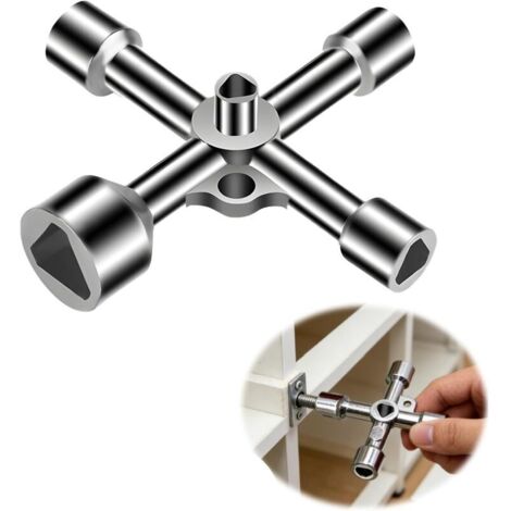 Clé Triangulaire 4 Voies, 5 Tailles Clés Triangulaires Multifonctions Outil Multifonction Clé Universelle en Alliage de Zinc pour Boîtes Électriques Gaz Eau Compteurs Électriques et Armoires