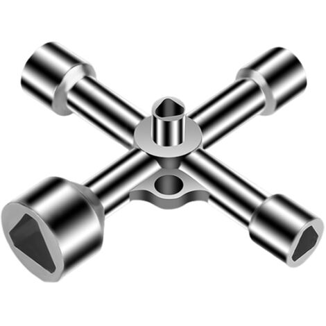 Clé Triangulaire 4 voies,Multifonction Utilitaires Cross Triangle Clé,5 Tailles clef Universelle Carré Poubelle,Lés en Croix Roues Triangulaire pour Gaz,eau,Compteur électrique,Boîte d'armoire