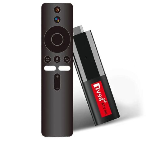 Clé TV connectée Android 14 ATV avec Wi-Fi 2,4/5 GHz et télécommande vocale - Mini boîtier TV