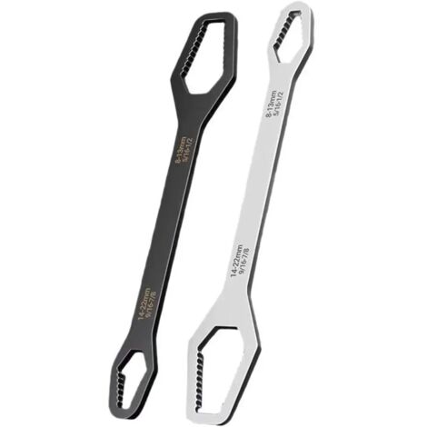 Clé universelle double tête auto ajustable clé plate clé œil multifonction clé mixte outil réparation bricolage mécanique 2 pièces Noir Argent