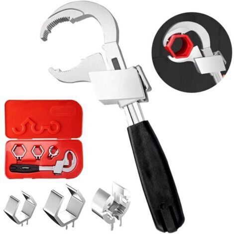 Clé universelle réglable à double extrémité, multifonctionnelle, avec 3 têtes de rechange, kit d'outils de réparation pour robinet, salle de bain, cuisine
