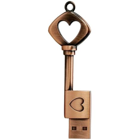 Clé USB 32 Go, Clef USB en Forme de Clé Rétro Métal Mémoire Stick USB 2.0 Pen Drive，Disque U en forme de cœur en métal, bronze, une pièce，Lilaris