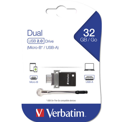 Clé usb 32GO double connectique VERBATIM OTG/USB 2.0 noir