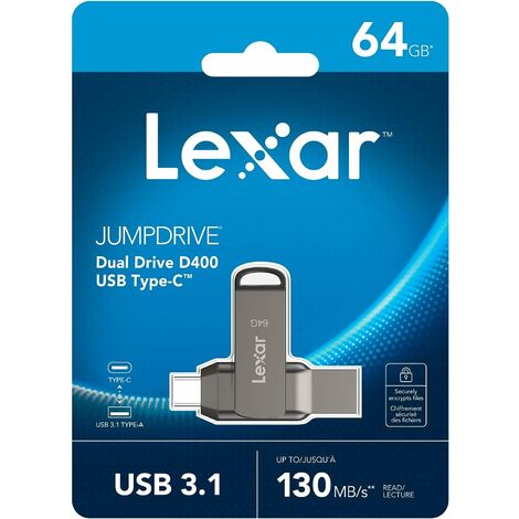 Clé usb 64Go Lexar® JumpDrive® Dual Drive D400 USB 3.1 Type-C™