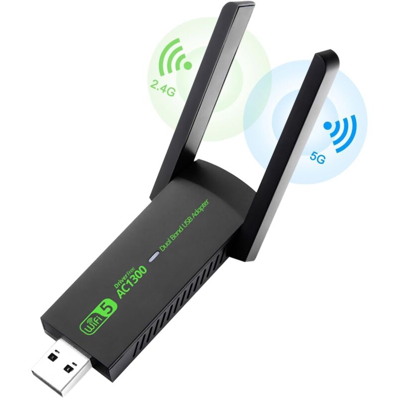 Clé WiFi Puissante, 1300 Mbps USB 3.0 Double Bande, 2.4G / 5GHz Dongle WiFi, Adaptateur WiFi PC/Laptop/Desktop/Tablet, Compatible avec Windows