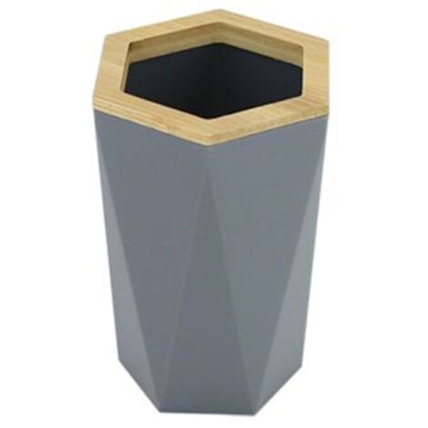 Cleafe - Bicchiere Porta Spazzolini A Cilindro Esagonale Geometrico Grigio Legno Da Bagno 10847 -