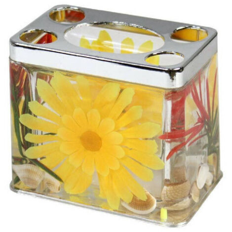 Cleafe - Bicchiere Porta Spazzolino Decorazione A Fiori Gialli Accessorio Arredo Bagno -