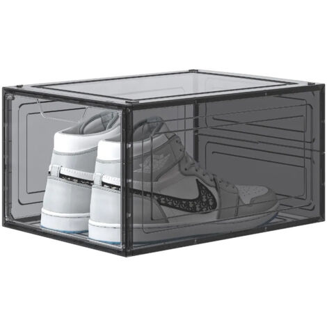 WOLTU Scatole per Scarpe da 3 Pezzi, Contenitori per Scarpe Impilabili in Plastica Trasparente, Organizzatori con Sportello Magnetico Frontale, Fino alla Taglia 46